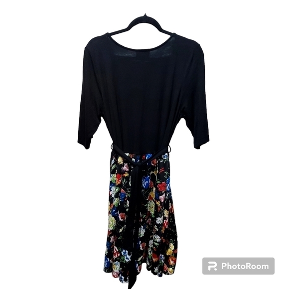 Fervour XL Mixed Media Rayon Blend Flared Floral Bell Shape Midi Dress USA Made - Picture 1 of 7